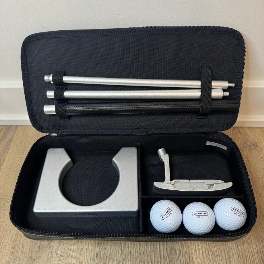 Coach F66058 Golf Putter Set Travel Kit Plaid Case Grey Multicolor Branded NEW